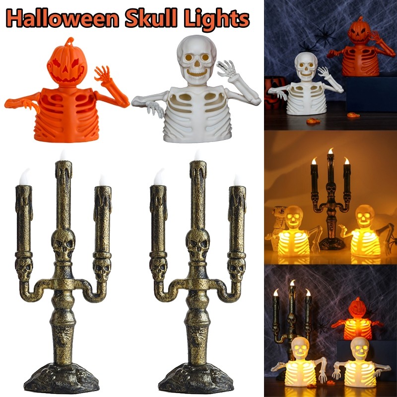 Trang trí để bàn Eerie Halloween với bí ngô phát sáng & nhân vật ma nổi‌