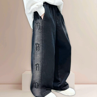   16-50kg  Quần dài bò jean ống rộng bé trai màu xanh bụi 