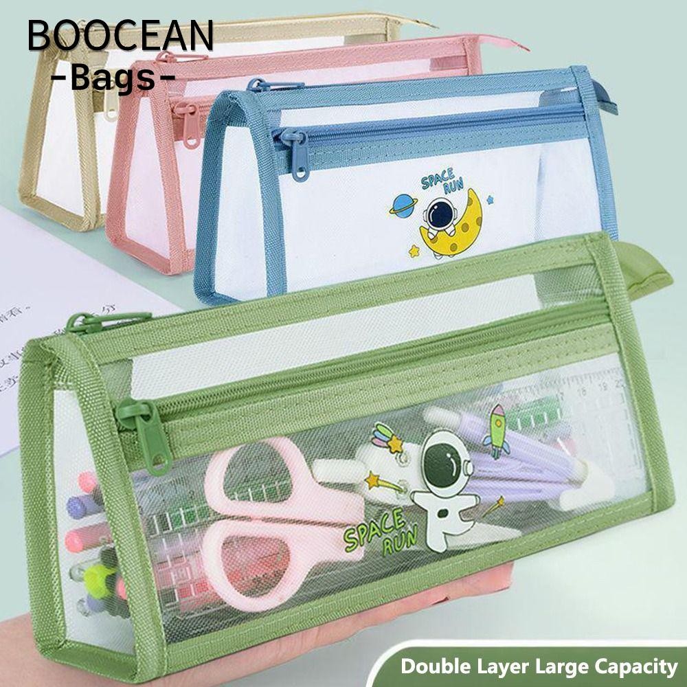 Túi đựng bút BOOCEAN, Lưới bút chì dung lượng lớn, Đế tam giác đa chức năng Túi văn phòng phẩm trong suốt Quà tặng