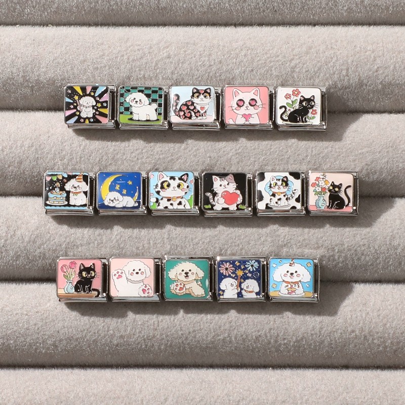 Cartoon Pet Charm Teddy Cat Shiba Inu Italian Charm Links Fit 9mm Bracelet Stainless Steel Diy Jewel