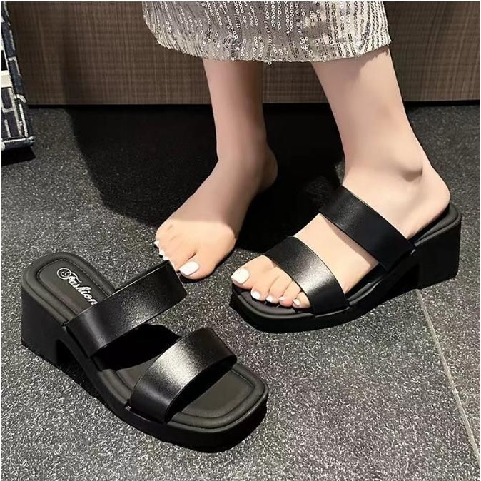 Dép Nữ Phong Cách Hàn Quốc, Thường Ngày, Đế Dày, Gót Khối 7,5 Cm, Hàng Mới Về Năm 2025, Giày Nữ DéP Shoes Nhung Sandal