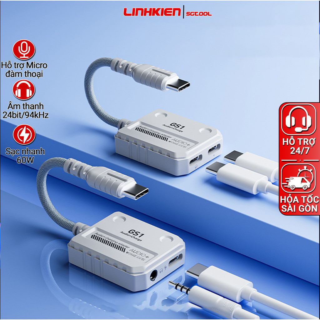 Cáp chuyển đổi âm thanh Type C Plextone GS1 2 in 1, 3in1 hỗ trợ sạc nhanh PD 60W  có mic cho điện th