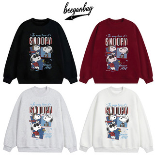  Beeyanbuy Áo Khoác dài tay nam trắng form rộng thời trang thu đông áo sweater snoopy in hình local brand 
