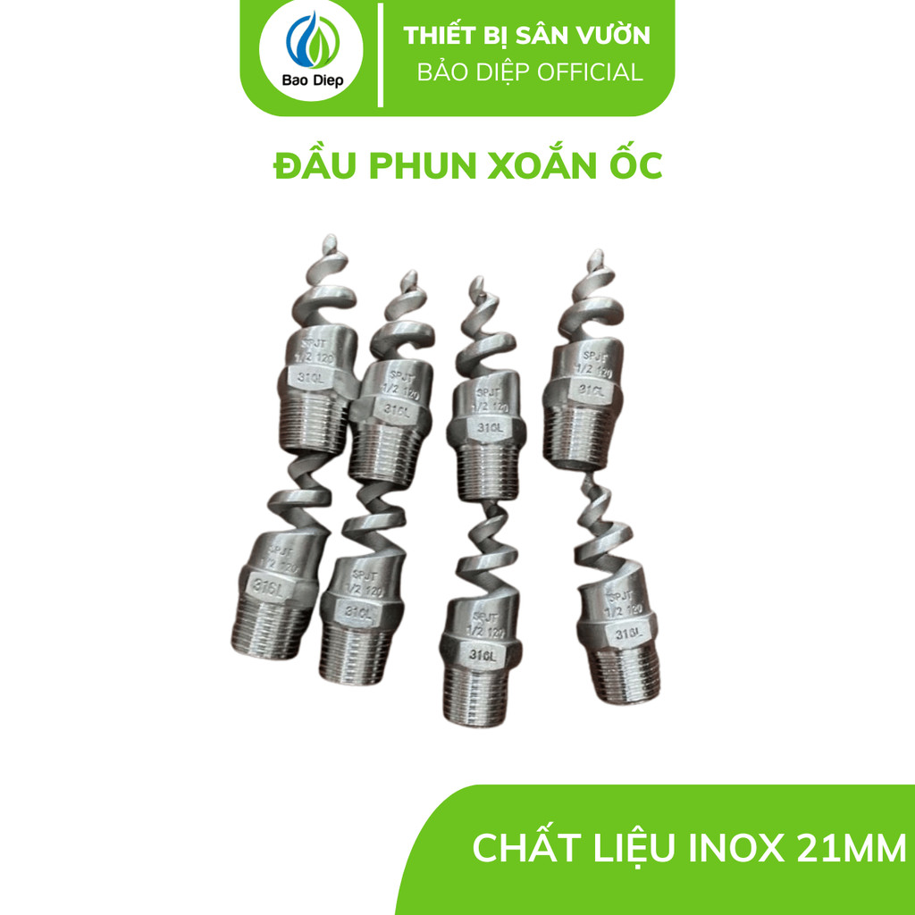Đầu phun xoắn ốc chất liệu inox 21mm