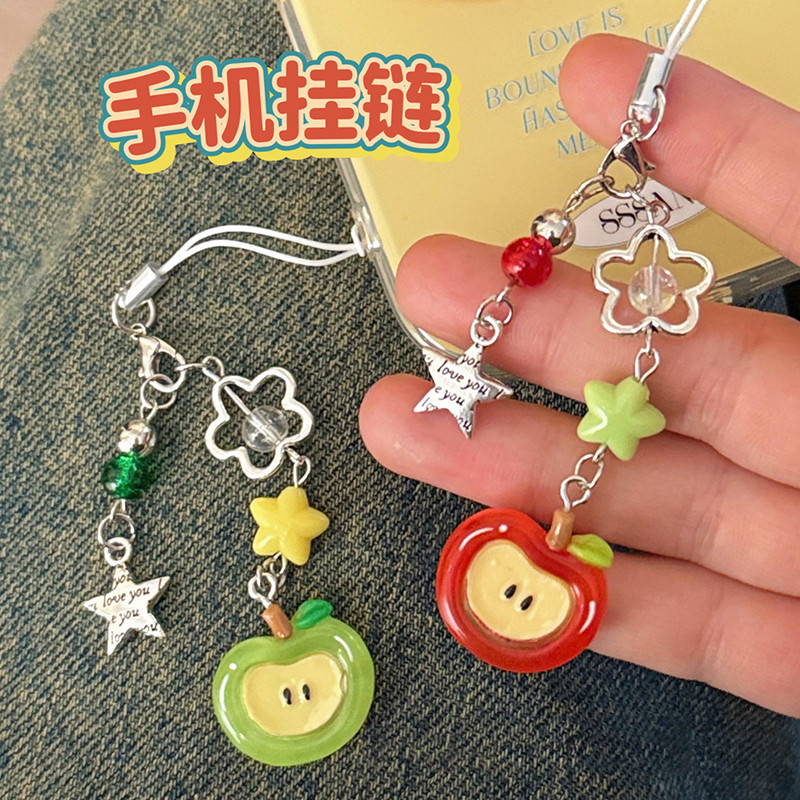 Suntaiho Điện Thoại Charm Y2K Dễ Thương 3D Đỏ Xanh Apple Dây Đeo Điện Thoại Dây Xích Dây Buộc Tình Y