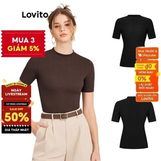 Áo ôm body nữ thun Lovito kết cấu màu trơn cổ trụ dạng ngắn độ co giãn cao phong cách thường ngày L30ED021 (màu nâu)