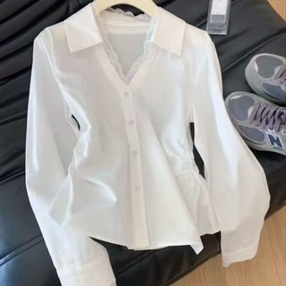  Áo sơ mi dài tay ren nữ phong cách Hàn Quốc 