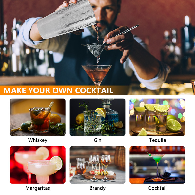 Cocktail Shaker Boston Shaker 304 Thép không gỉ Barra De Ferramentas Thiết kế khắc Boston Cocktail S