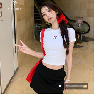 Áo thun nữ Nơ Mùa Hè Rốn Crop Tay Ngắn Top Thời Trang Hàn Quốc Màu Trơn Gợi Cảm