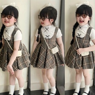 S49-[Tom&Nau Kids] Set áo phối yếm váy carro cho bé gái size từ 8-30Kg