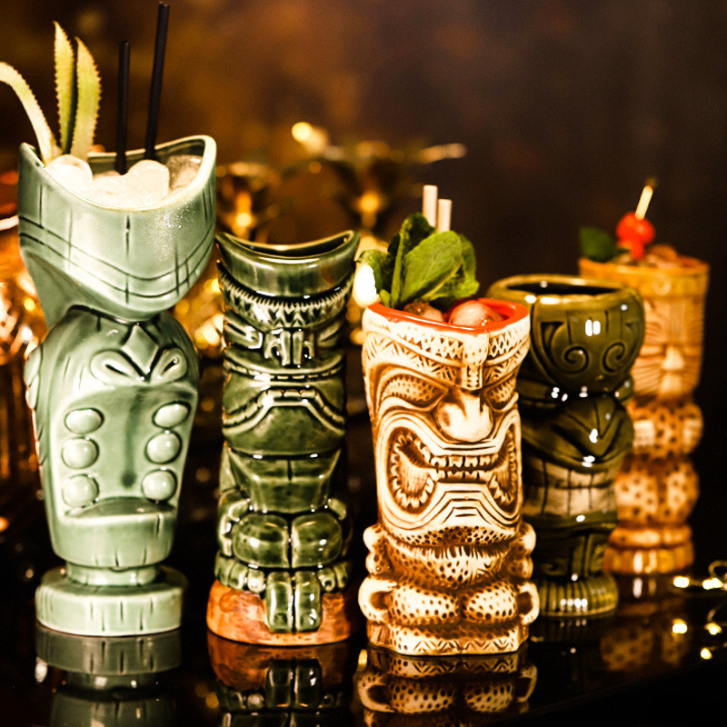 Hawaiii Cocktail Ly TIKI MUG Nghệ Thuật Sáng Tạo Gốm MUG TIKI Thanh Thủy Tinh Rượu Thủy Tinh