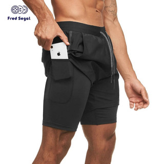 Men's Summer Workout Anti-Exposure Multi-Pocket Quick-Drying Breathable Double Layer Running Exercise Shorts Thin Five Points Basketball Shorts Rmax