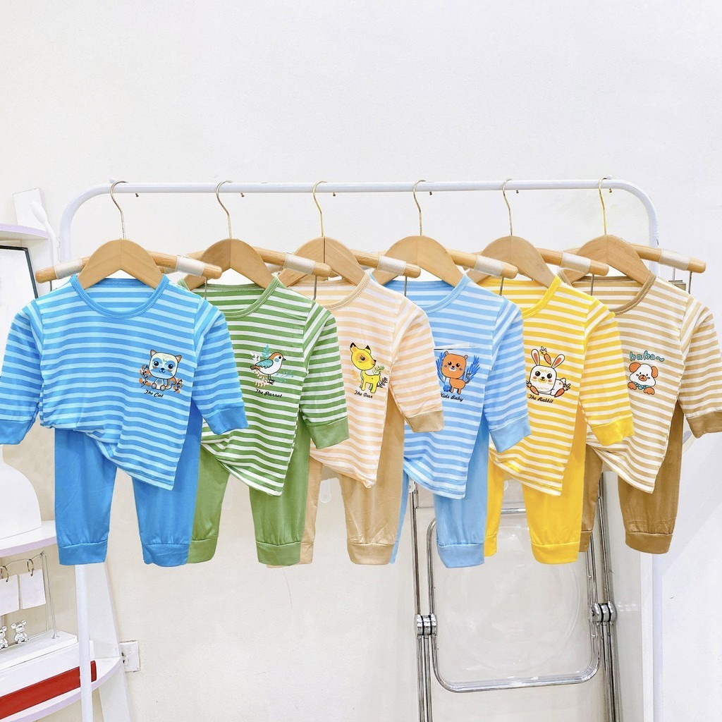 Bộ quần áo dài tay quần dài phối sọc in hình MK540 (4-14kg) chất thun lạnh mỏng mềm, mát cho bé dưới