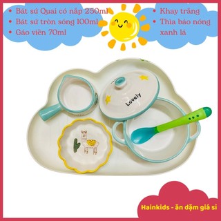 Combo bát sứ ăn dặm cho bé, ăn dặm kiểu nhật, kèm khay, thìa, set bát ăn dặm siêu xinh cho bé 5m+