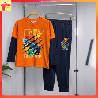 Bộ dài tay bé trai size đại 7-16 tuổi tay nối in chữ và hình vải mềm co giãn không bai xù