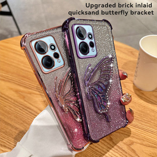 Sang Trọng Trong Suốt Bling Lấp Lánh Silicon Mềm Chống Sốc Giá Đỡ Điện Thoại Dành Cho Xiaomi Redmi Note 12 4G Ốp Lưng Có Phim Camera Bảo Vệ Mạ Vỏ Điện Thoại