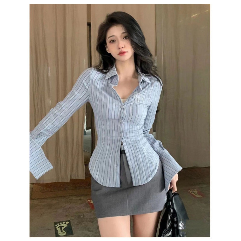 RICH-THEY Áo Sơ Mi  Dài Tay Chiết Nữ Eo Thời Trang Mới Slim Top | BigBuy360 - bigbuy360.vn