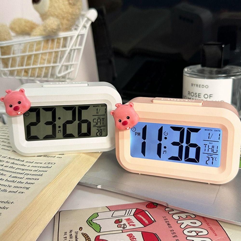 Đồng hồ báo thức DITIPOO Loopy, Đồng hồ kỹ thuật số LED đa chức năng hoạt hình, có đèn ngủ Phòng ngủ Mini Đồ trang trí đầu giường Đồng hồ để bàn