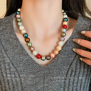 Ngọc trai Pháp hỗn hợp màu vòng cổ retro khí chất thiết kế cảm giác dây chuyền áo len mới niche mùa thu đông phụ kiện bán buôn