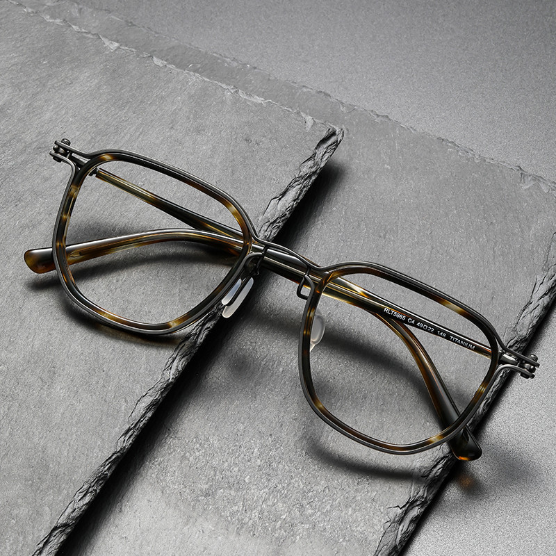 153mm Titan + Acetate Kính Khung Lớn Kính Mắt Nam Nữ Retro Vuông Kính 5865