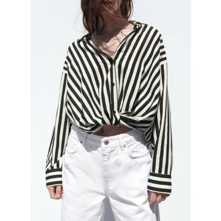 Morocco Zara made in Morocco đủ tag áo sơ mi kẻ sọc buộc eo mặc gầy