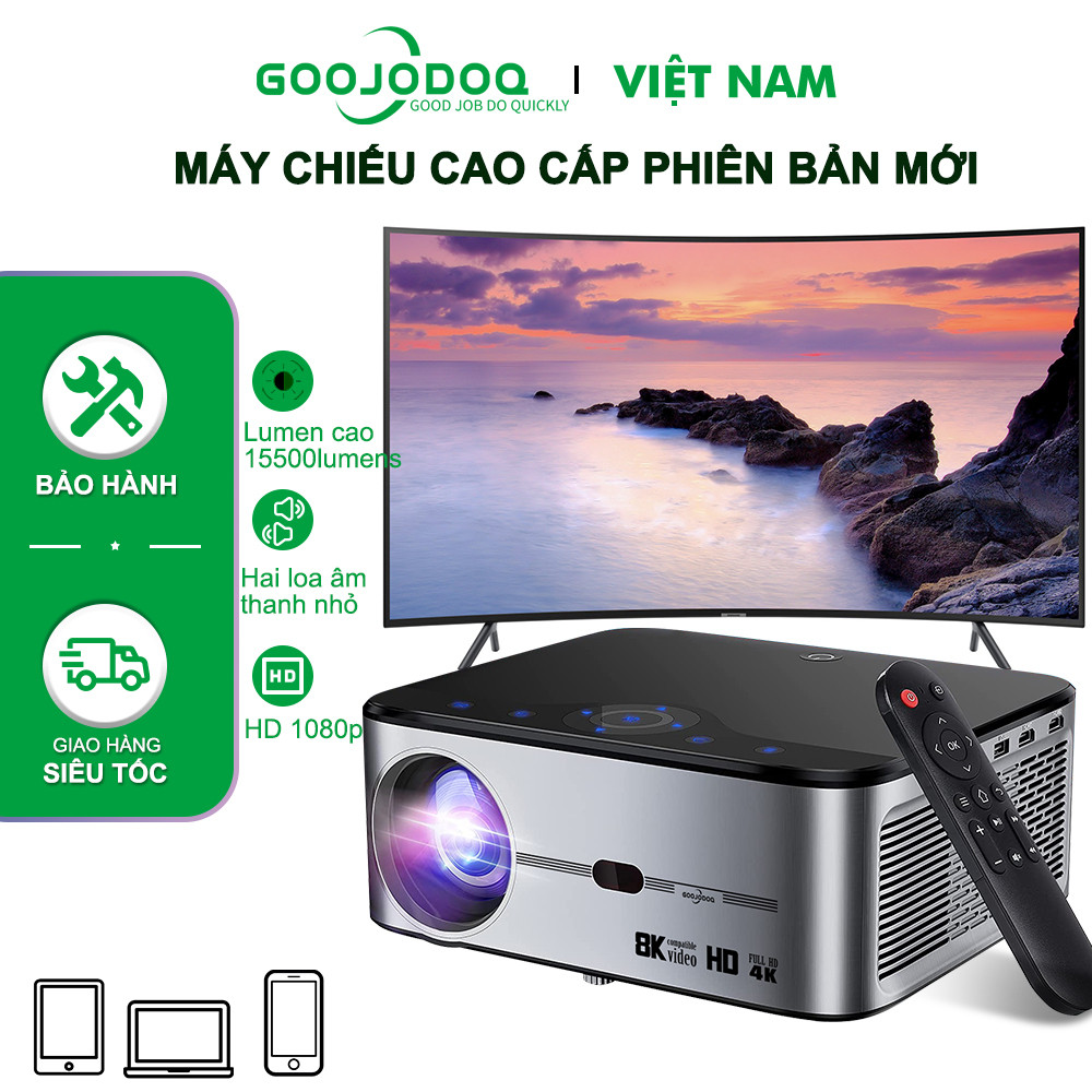 Máy chiếu mini GOOJODOQ Wifi 8k FullHD 1080p 15500LM cho Android và Đt đồng bộ