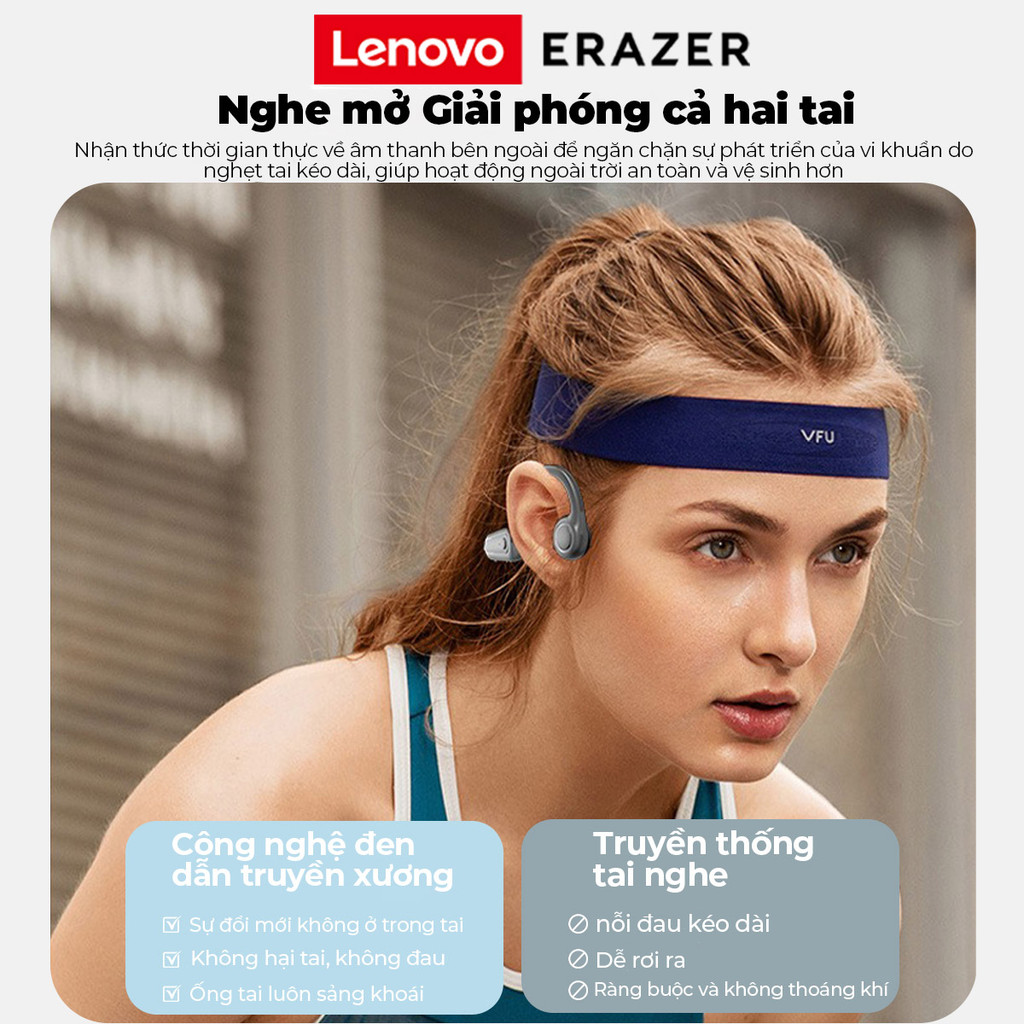 Lenovo ERAZER XF22 Tai nghe không dây Dẫn truyền xương Bluetooth 5.4 Tai nghe thể thao Điều khiển bằng cảm ứng Tai nghe âm thanh nổi HIFI Tai nghe chống nước | BigBuy360 - bigbuy360.vn