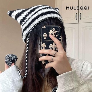 Huleqi Mũ Bò Nhật Bản Mũi Nhọn Áo Chui Đầu Thu Đông Skullies Mũ Unisex Sọc