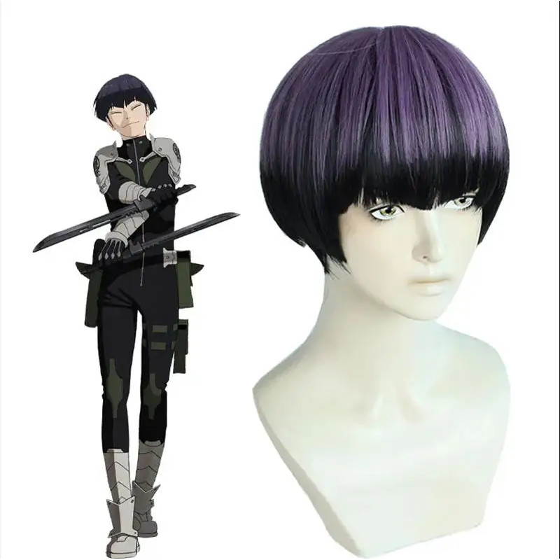 Anime Soshiro Hoshino Wig Kaiju No. 8 Soshiro Hoshina Cosplay Tím Đen Ngắn Bob Cắt Phong Cách Tiệc T