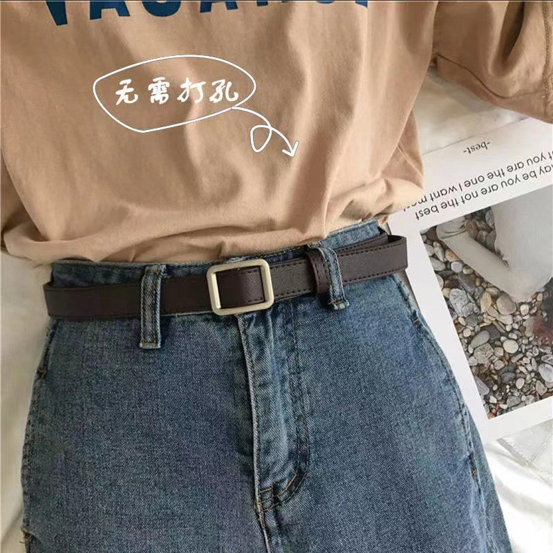 Thắt lưng nữ khóa chữ nhật màu bạc - Phong cách basic, đơn giản