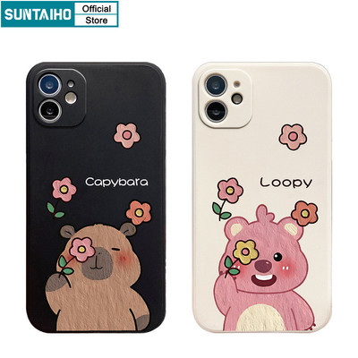 Suntaiho Ốp Lưng iPhone Đẹp Vỏ Dễ Thương Hoa Capybara Họa Tiết Loopy Silicon Mềm Cao Cấp Chống Sốc Cho Iphone 16 15 14 13 12 11 Pro Max IP 7 8 Plus Iphon X Xs XR Xs Max coquette Hàn quốc Ốp Lưng