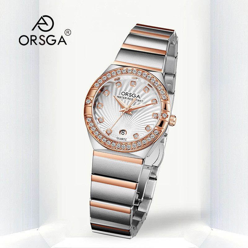 Đồng hồ nữ lịch kim cương sang trọng Omega Light Đồng hồ thạch anh thời trang bằng thép rắn cao cấp