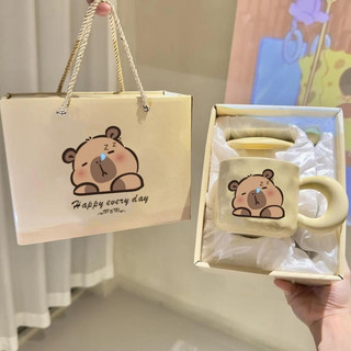 Cốc sứ capybara có nắp cute Quà sinh nhật cho bạn trai và bạn gái uống nước có quai