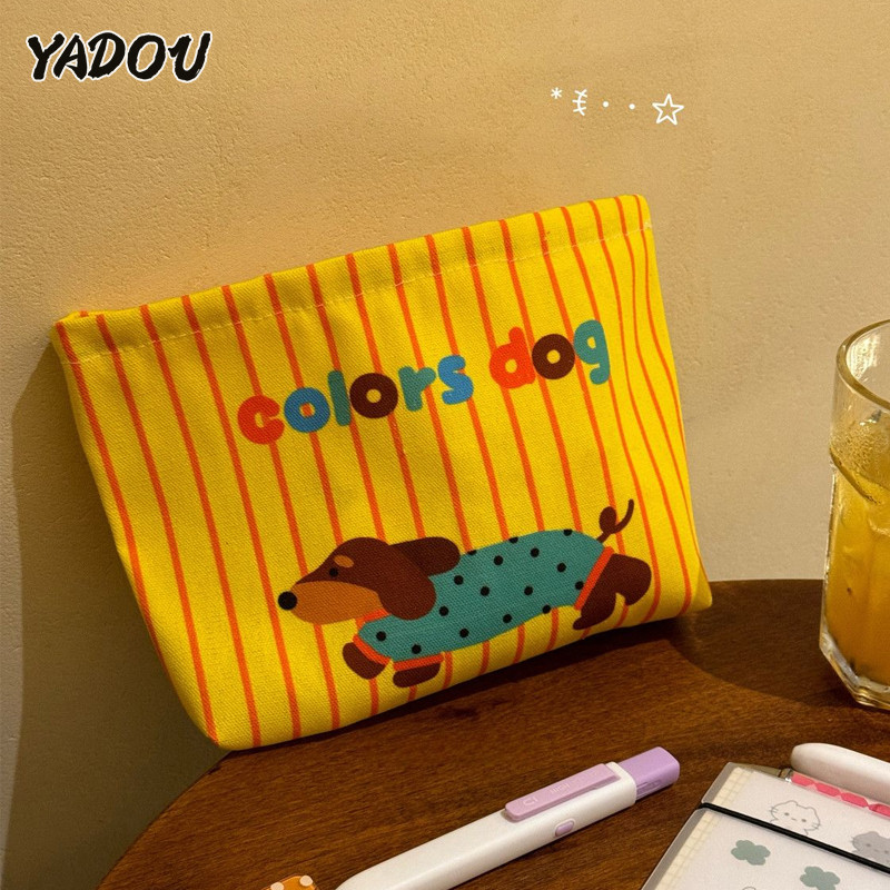 Yadou Phim hoạt hình dễ thương canvas dachshund thiết kế in hình túi lưu trữ tinh tế
