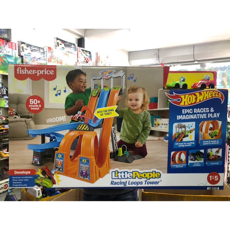 Đồ chơi tháp vòng đua HSG46 - Fisher-Price Little People Toddler Playset, Hot Wheels Racing Loops To