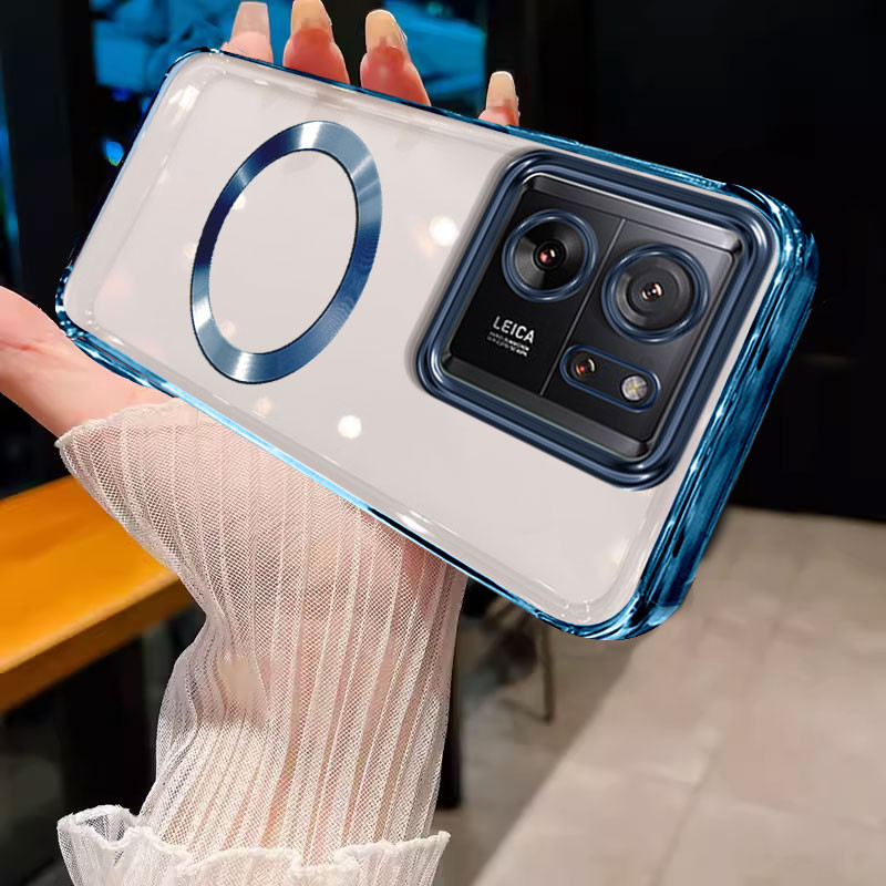 ốp lưng Ốp điện thoại Xiaomi 13t Xiaomi 13t Pro Ốp chống sốc trong suốt viền vàng mềm có vòng hút nam châm bảo vệ giảm xóc wstmcxq01