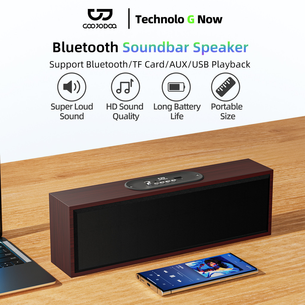 Loa Bluetooth GOOJODOQ hỗ trợ bốn chế độ phát lại và kết nối có dây Loa nhỏ gọn di động vân gỗ đẹp