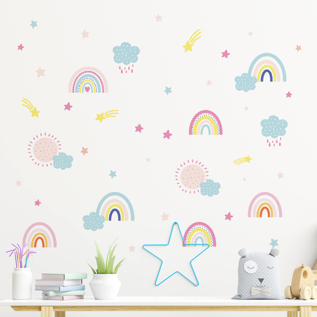 Hoạt Hình Dễ Thương Đám Mây Cầu Vồng Dán Tường Phòng Trẻ Em Nghệ Thuật Treo Tường Trang Trí Cho Phòn