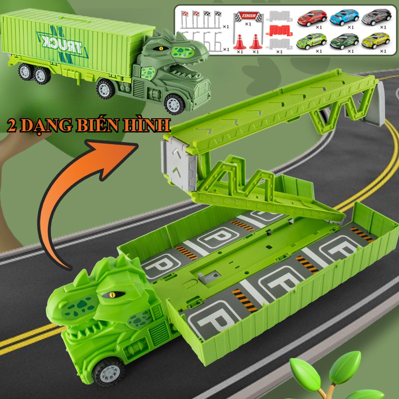 Ô Tô Đồ Chơi Trẻ Em Khủng Long,Mở Dài Ra Biến Hình Thành Đường Đua Khủng Long (Kèm Xe Ô Tô Nhỏ)