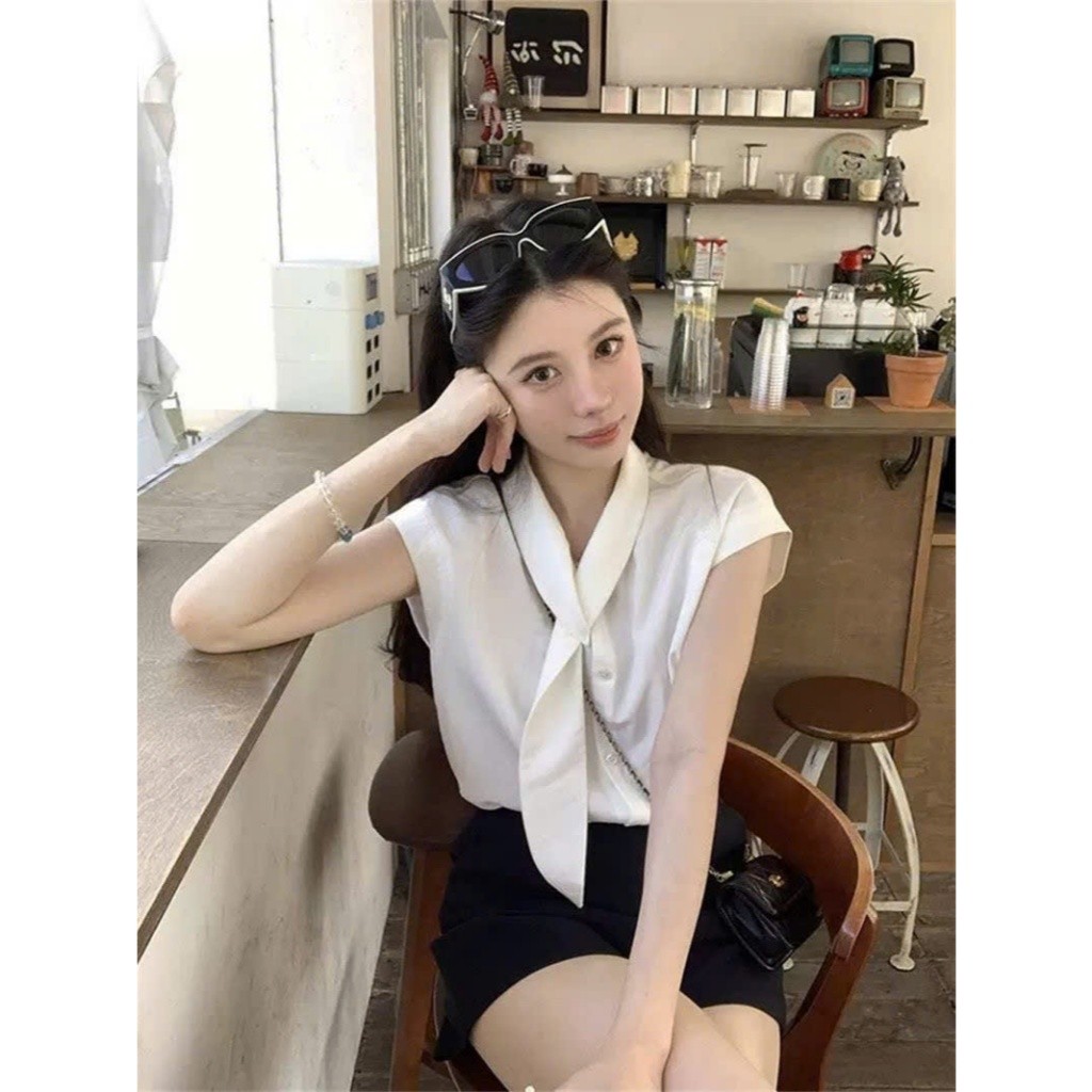 Áo thun nữ thắt nơ Yummy trơn, Áo sơ mi trắng phong cách tiểu thư ngọt ngào S36 | BigBuy360 - bigbuy360.vn