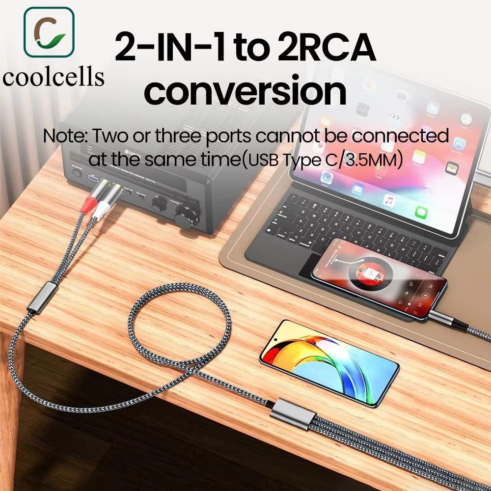 Bộ chuyển đổi Aux âm thanh COOLCELLS, Cáp RCA 2 trong 1 chất lượng âm thanh tuyệt vời, Cáp chia Y đa