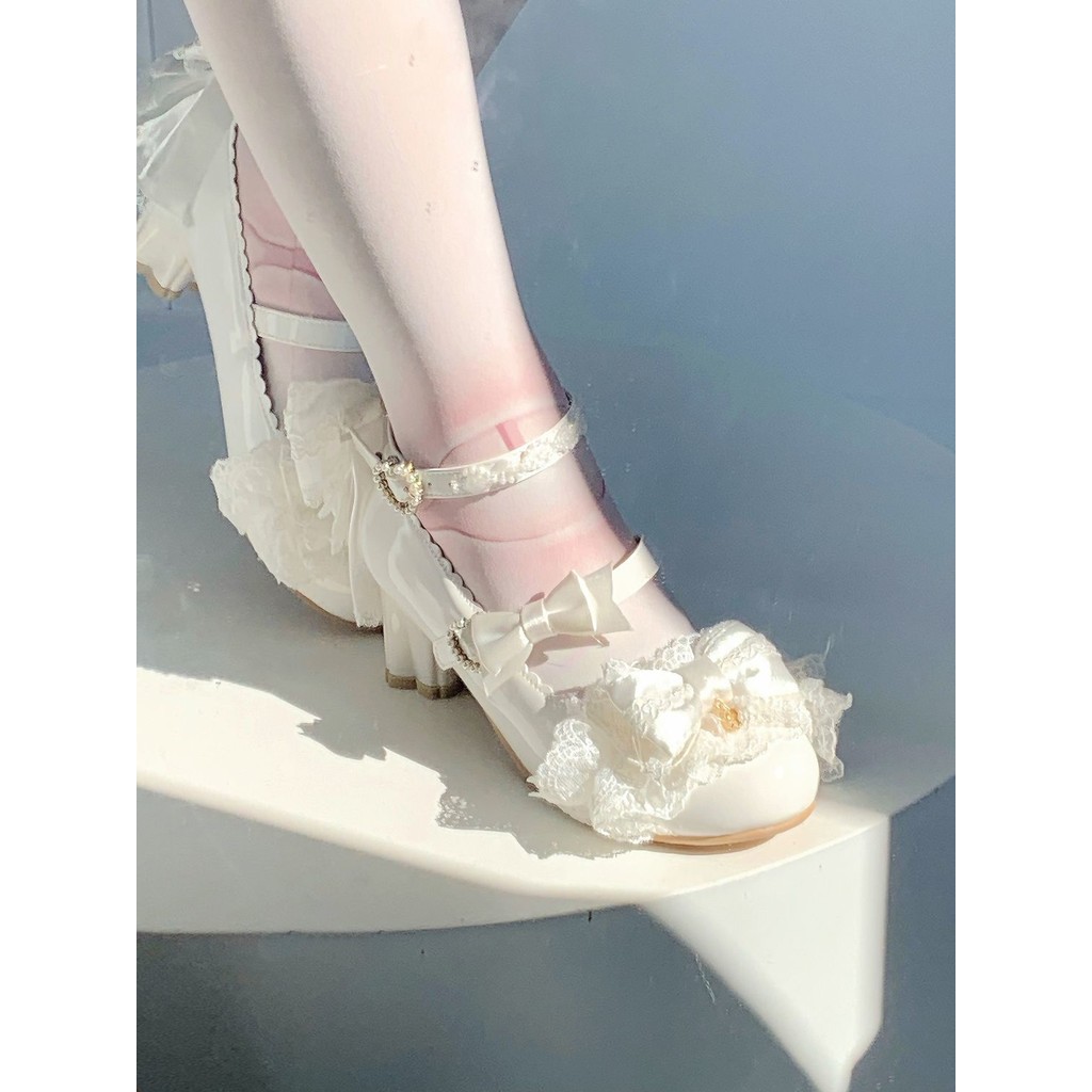Giày lolita giày cao gót nơ ren nữ