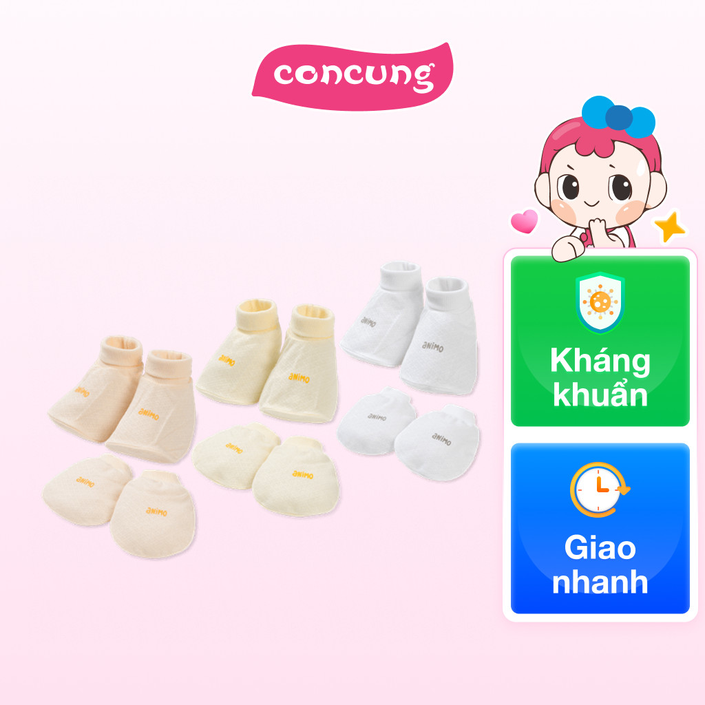 Set 6 bao tay chân sơ sinh Animo BA0425078 (NB, Trắng-vàng-cam)