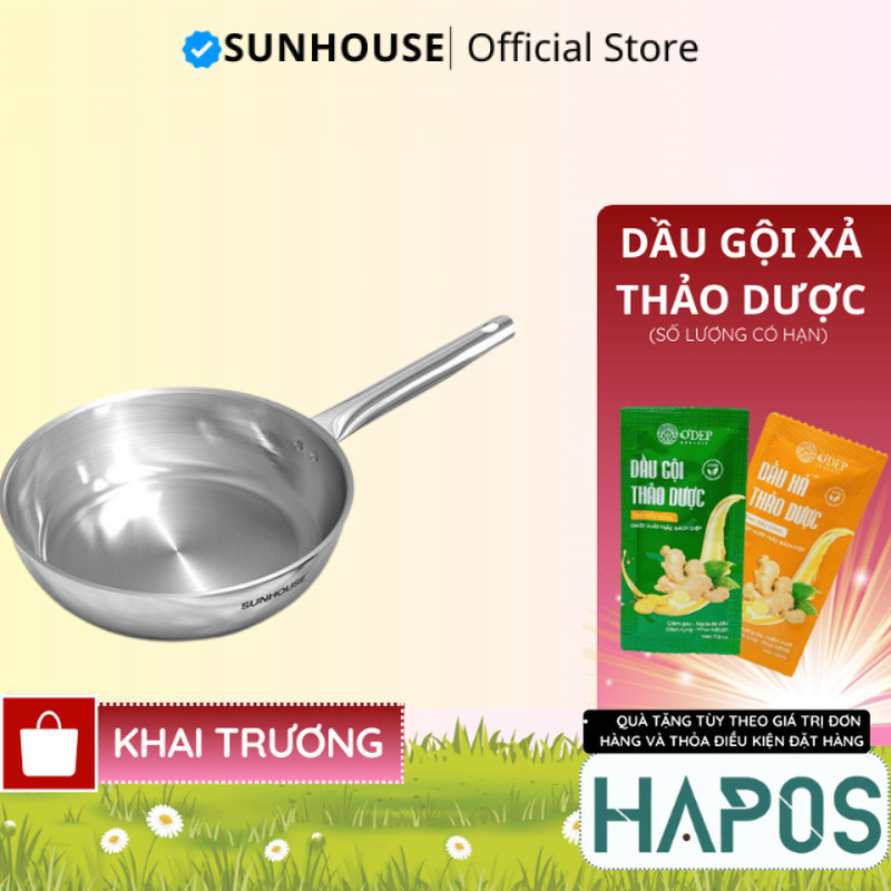 Chảo inox 304 đa lớp Sunhouse IN20M6 - IN24M6 - IN26M6 20-24-26cm dùng với mọi loại bếp - HAPOS OFFI