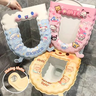  Miếng lót bồn cầu hoạt hình dễ thương chất liệu EVA êm ái chống nước kèm tinh dầu thơm khử mùi 