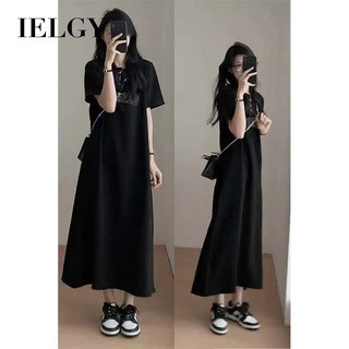 IELGY Mùa hè đơn giản váy dáng rộng thời trang giản dị dài đến đầu gối áo thun thông thường dành cho nữ