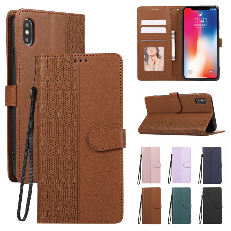 Ốp Nóng Cho IPhone 16 14 13 12 11 Pro X XS Max XR 8 7 6 6s Plus Màu Nâu Lật Đứng Ví Da Bao Da