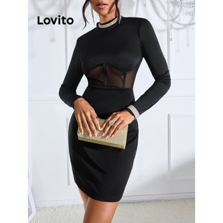 Đầm Lovito vải lưới tương phản màu trơn phong cách sexy cho nữ LBL12191
