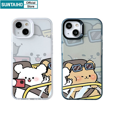 Suntaiho Vỏ Dễ Thương Ổ Đĩa Chó Họa Tiết Cặp Đôi Trong Suốt Mờ Dành Cho Iphone 15 14 12 13 11 Pro Max IP 7 8 Plus Iphon X Xs XR Xs Max TPU Silicone Mềm Cao Cấp Chống Sốc Ốp điện thoại