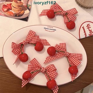Ivoryzf Cherry Kẹp Tóc, Nơ Kẹp Bên Nơ Kẹp Tóc Nơ, Mũ Đa Năng Thời Trang Hoa Văn Ca Rô Nơ Vải Anh Đào Barrettes Trẻ Em